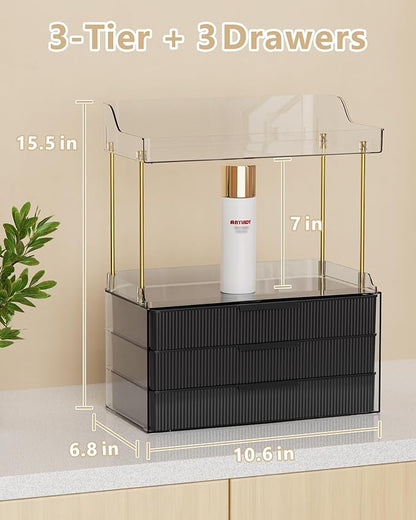 Bathroom Organizers and Storage, Makeup Organizer (Sturdy Durable Attractive), Ideal for Vanity, Countertop, Counter, Perfume, Skincare, Cabinet, Cosmetic, Dresser Organizer (Deep Black)