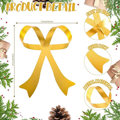 12 Pcs Christmas Metal Bow Ornaments Gold Christmas Tree Hanging Ornaments Bow Tree Topper Gold Bow Decoration for Christmas Tree Garland Wreath Indoor Outdoor Decor