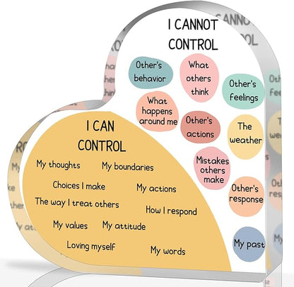 Things I Can Control Mental Health Decor, Acrylic Heart Gifts Mindfulness Decor for Therapy Office , School Counselor Sign Therapist Office Art Decorations for Therapist Office Living Room Bedroom