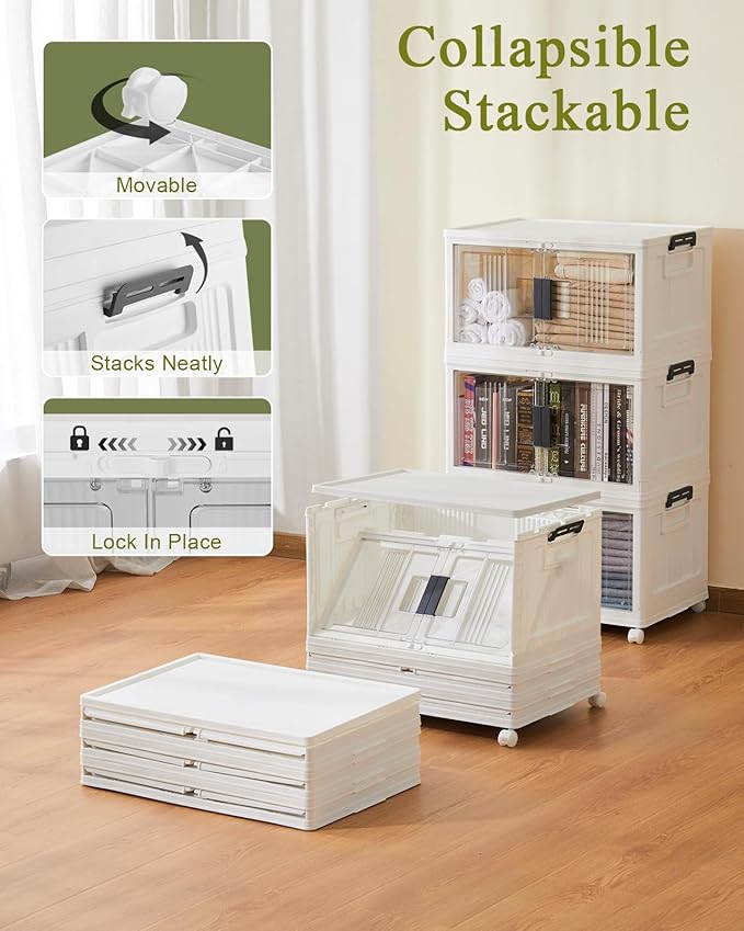 OlarHike Lockable Storage Bins with Lids Folding Storage box with Doors and Wheels 3 Pack Cubes