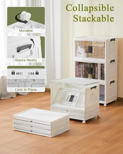 OlarHike Lockable Storage Bins with Lids Folding Storage box with Doors and Wheels 3 Pack Cubes