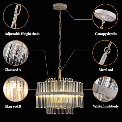 Q&S Modern Crystal Chandeliers for Dining Room,Round Glass Chandelier 4-Lights for Living Room Kitchen Island Entryway Foyer Stairway UL Listed