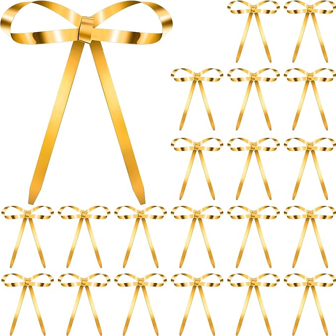 20 Pcs Christmas Metal Bow Ornaments with Clip, 5 x 6 Inch Christmas Bows Door Garland Decor Vintage Wreath Bow for Tree, Wreath, Gift Wrapping (20, Gold)