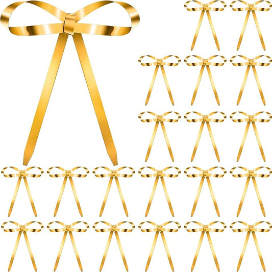 20 Pcs Christmas Metal Bow Ornaments with Clip, 5 x 6 Inch Christmas Bows Door Garland Decor Vintage Wreath Bow for Tree, Wreath, Gift Wrapping (20, Gold)