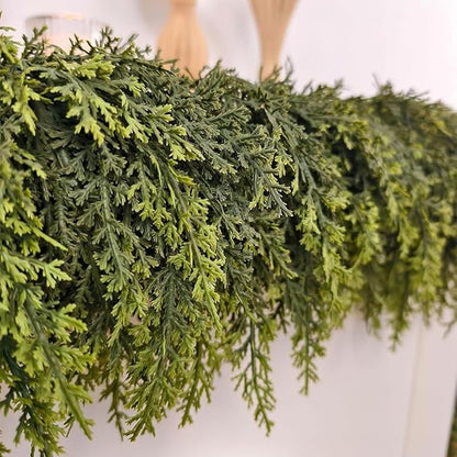 6ft 1Pcs Christmas Cedar Garland Artificial Realistic Soft Thick Green Faux Lush Cedar Pine Garland for Fireplace Mantel Stairs Doorframe Table Porch Indoor Outdoor Holiday Decor