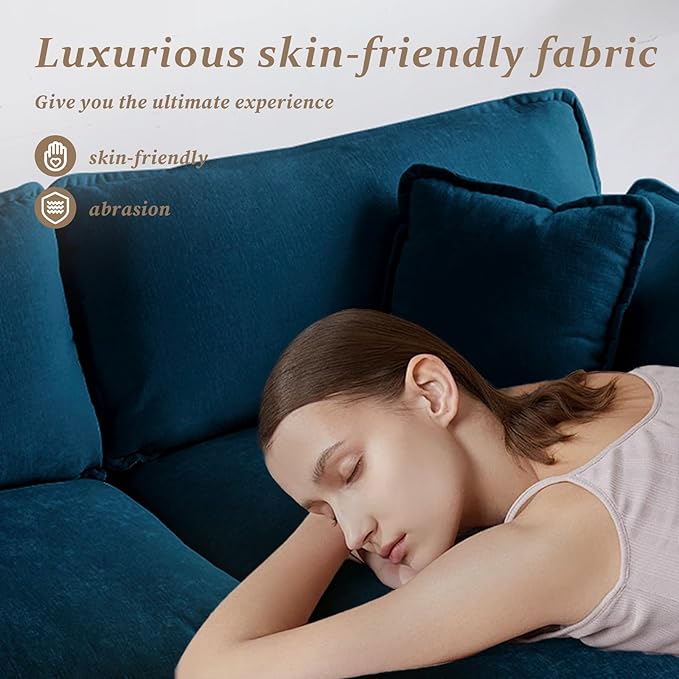 SoarFlash Chenille Sectional Sofa, Comfy L Shaped Modular Coush Sofa with Ottoman, Modern 2 Seat Couch Deep Seat Sofa Set for Living Room,Deep Blue