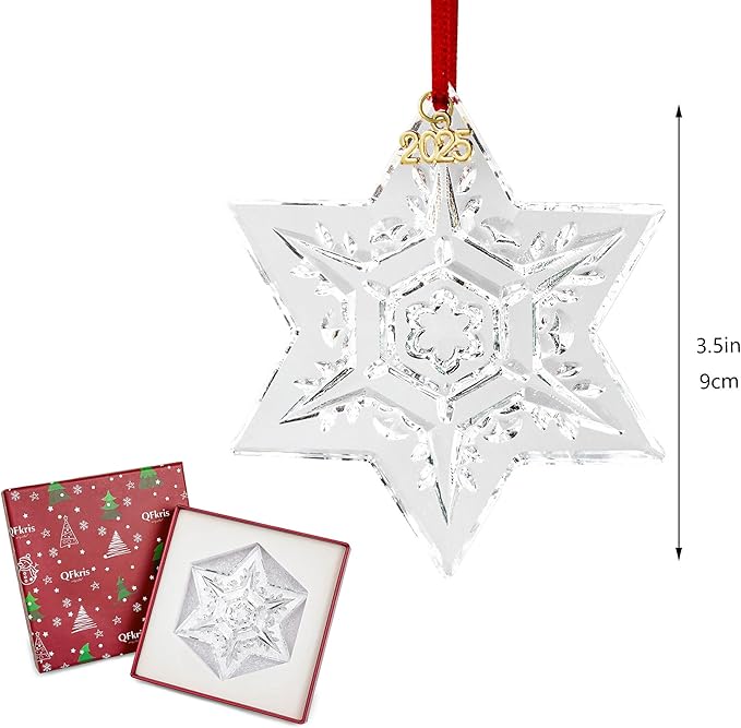 Crystal Snowflake Ornaments for Christmas Tree, 3.5" Clear Glass Snowflake Ornaments, 2025 Crystal Christmas Snow Flake for Tree, Xmas Gift for Home Decoration