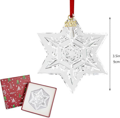 Crystal Snowflake Ornaments for Christmas Tree, 3.5" Clear Glass Snowflake Ornaments, 2025 Crystal Christmas Snow Flake for Tree, Xmas Gift for Home Decoration
