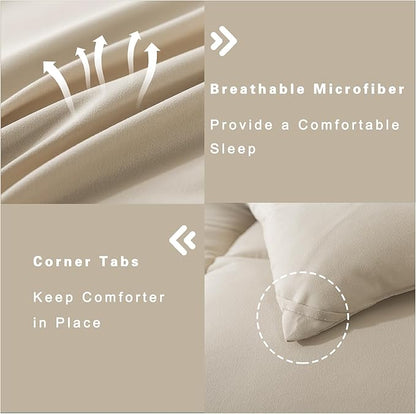 DOWNCOOL Full Size Comforter Sets -All Season Bedding Comforters Sets with 2 Pillow Cases -3 Pieces Bed Set Down Alternative Comforter Set -Beige Bedding Sets Full(82"x86")