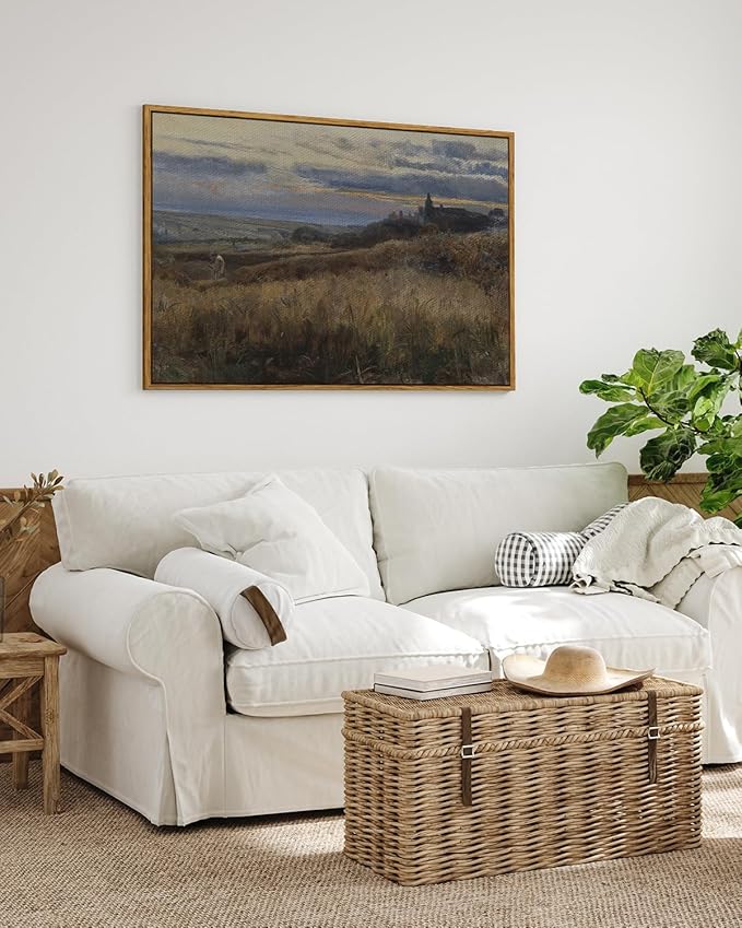 ARPEOTCY Framed Canvas Wall Art Prints, 24x36 Inch, Vintage Farmhouse Landscape Prints for Wall Decor, Large Hanging Art for Bedroom, Living Room, Bathroom, Office