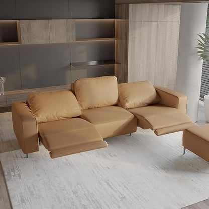 Acanva Dual Power Reclining Sectional Sofa with Movable Ottoman, Modern Vegan Leather Modular Recliner Couch for Living Room, 4 Piece Set