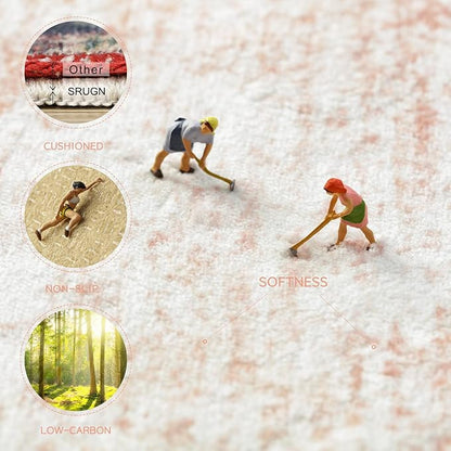 Washable Rugs 9x12 Area Rugs for Living Room,Rugs for Bedroom,Large Carpets,Ultra Soft Faux Wool Retro Dining Room Rug,Non Slip&Non-Shedding Low Pile Vintage Print Rug for Home Office-Pink White