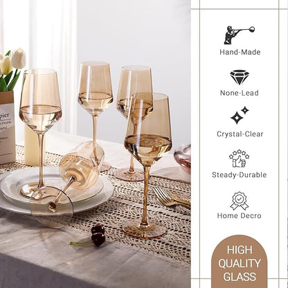 Physkoa Amber Colored Wine Glasses Set 6-16oz Stemmed Brown Wine Glasses With Tall Long Stem and Tulip Bottom,Amber Glassware for Home Deco,Wedding,Birthday