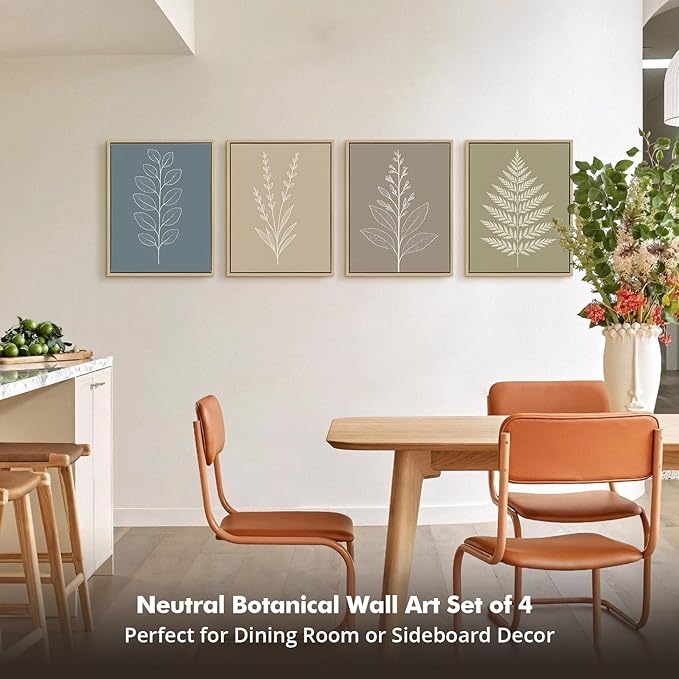DAJONART Boho Neutral Botanical Wall Art Set of 4,Terracotta & Sage Green Abstract Prints Framed Canvas for Boho, Japandi, and Earth Tone Home Decor, Abstract Earth-Tone Botanical Canvas Art,11x14 in