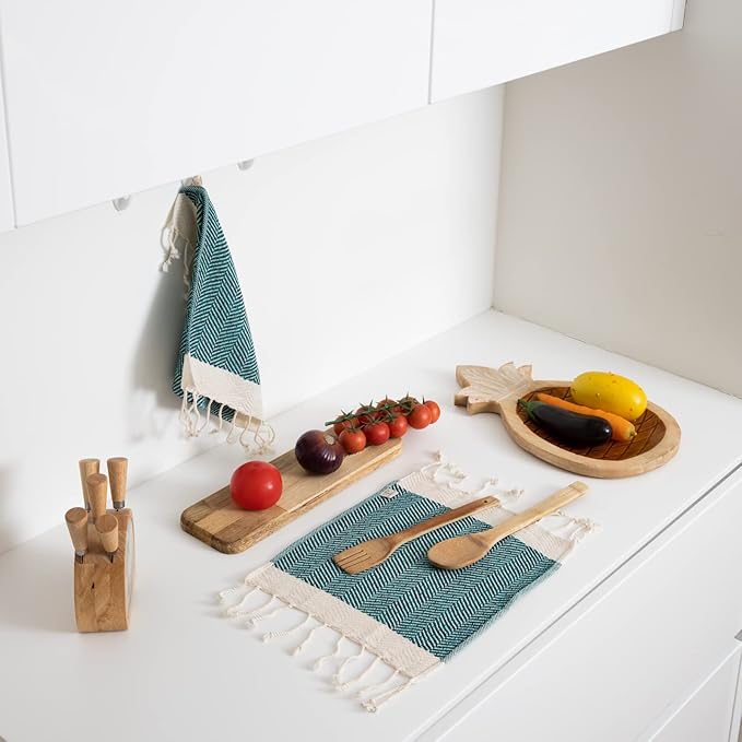 SMYRNA TURKISH COTTON Herringbone Series Kitchen Dish Towels Pack of 6, Machine Washable Wash Cloths, Ultra Soft, Absorbent, Prewashed and Quick Dry Turkish Dish Towels, 12x12 Inch (Petrol)