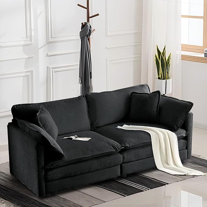 SoarFlash Chenille Sectional Sofa, Comfy Modular Loveseat Sofa, Modern 2-Seat Couch Deep Seat Sofa Set for Living Room,Grey