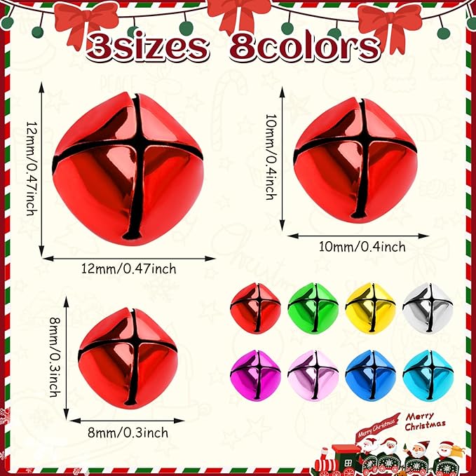 Augshy 240 Pieces Multicolour Jingle Bells 4 Colors Mixed Craft Bell Bulk for Christmas Home and Pet Decorations Xmas Decor Party Favors Supplies (0.3/0.4/0.47 inch)