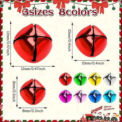 Augshy 240 Pieces Multicolour Jingle Bells 4 Colors Mixed Craft Bell Bulk for Christmas Home and Pet Decorations Xmas Decor Party Favors Supplies (0.3/0.4/0.47 inch)