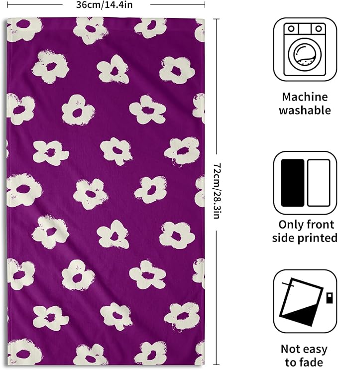 Modern Style Kitchen Towels Set of 2 Purple Floral Quick Dry Microfiber Dish Towels