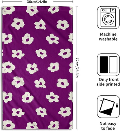 Modern Style Kitchen Towels Set of 2 Purple Floral Quick Dry Microfiber Dish Towels