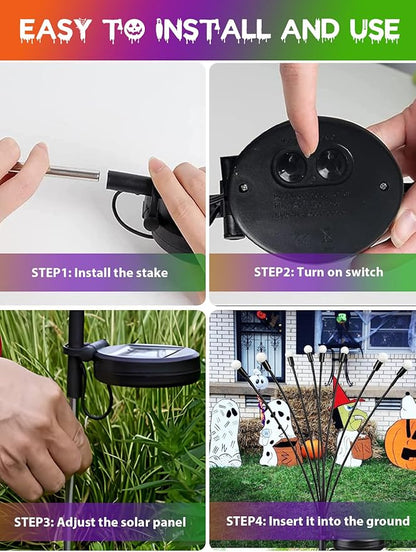6 Pack Halloween Decorations Outdoor Solar Pathway Lights, Solar Firefly Lights Orange Purple and Green, Sway by Wind, Waterproof Solar Halloween Lights for Patio Garden Yard Lawn Horror Party Decor