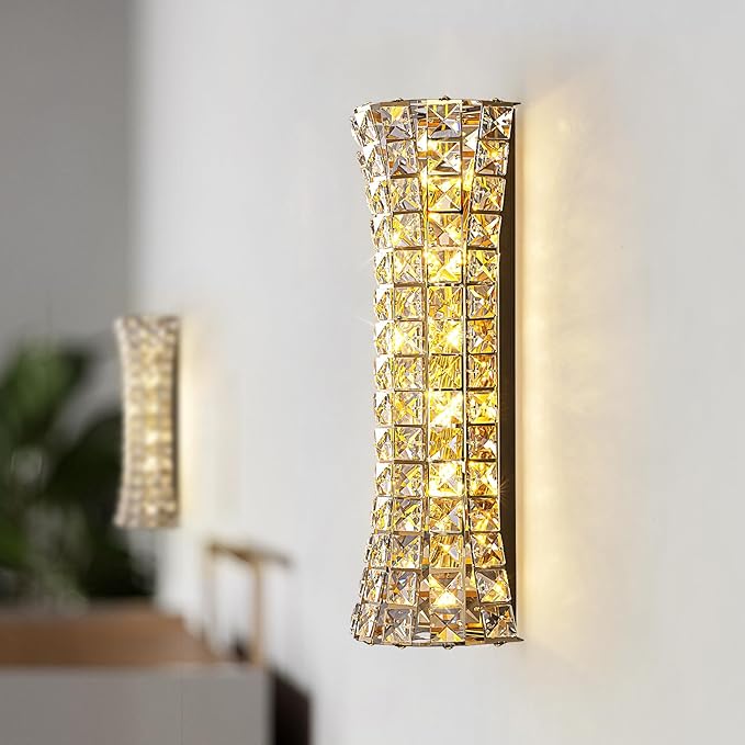 Crystal Wall Sconces,Modern Wall Light Fixtures,Luxury Indoor Gold Wall Lamp for Living Room Bedroom Bathroom Hallway Doorway Stairway,Bedside,Tricolor Vanity Lighting Fixture
