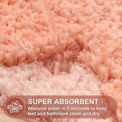 ORTIGIA Cute Coral Pink Scalloped Bath Mat, Fun Plush Microfiber Scallop Bathroom Rugs Non Slip Washable Quick Dry Absorbent, Bath Rug Shower Stall Vanities Kitchen Floor Entrance, 20x32