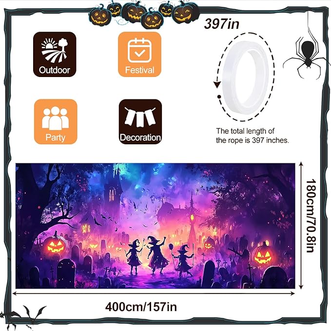 6 x 13 ft Halloween Garage Door Decorations Halloween decorations Witch Door Cover, Hanging Banner, Cauldron Backdrop Mural for Home, Outdoor, Indoor, Spooky Party, Wall, Window (Purple-2)
