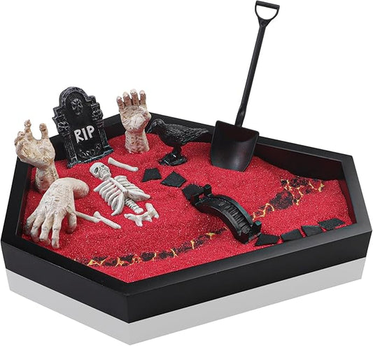 Coffin Zen Garden for Desk 7" x 9" Mini Zen Garden Kit Goth Accessories for Office Halloween Coffin Spooky Decor Sand Spooky Gifts Gothic Decor Gifts for Man Women