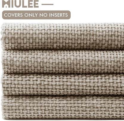 MIULEE Pack of 4 Throw Pillow Covers 18x18 Inch Khaki Soft Decorative Chenille Pillow Covers Farmhouse Accent Cushion Covers for Boho Home Decor Bedroom Living Room