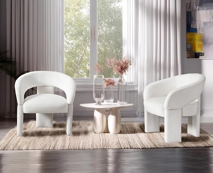 Modern Accent Chair Cream Velvet Round Barrel Armchair Comfy Upholstered Lounge Chair for Living Room Bedroom Reading Chair Vanity Chair Comfy Office Waiting Room Chairs