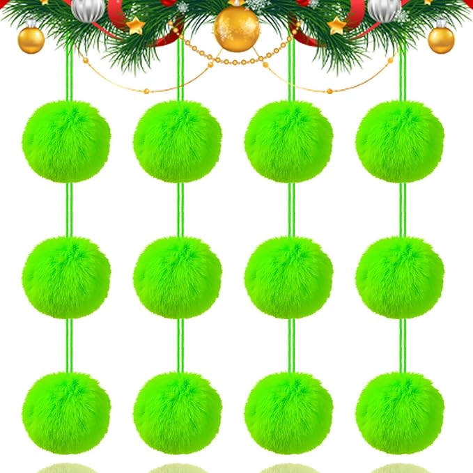12Pcs Lime Green 3.15 Inch Furry Christmas Ornaments, Soft Fluffy Fuzzy Pom Pom Balls, Christmas Decorations Hanging Ornaments for Christmas Tree, Holiday Party, DIY Craft, and Indoor Mantel Decor