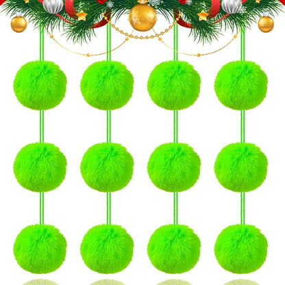12Pcs Lime Green 3.15 Inch Furry Christmas Ornaments, Soft Fluffy Fuzzy Pom Pom Balls, Christmas Decorations Hanging Ornaments for Christmas Tree, Holiday Party, DIY Craft, and Indoor Mantel Decor