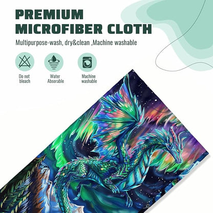 Dragon Kitchen Towels Set of 2 Fantasy Night Sky Mountain Northern Lights Dish Towels Holiday Tabletop Decor Dragon