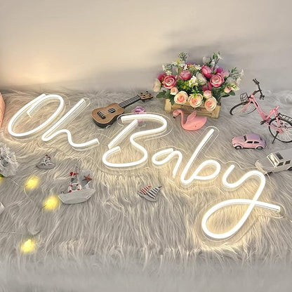DIVATLA 38"x15" Large Oh Baby Sign for Backdrop - Oh Baby Neon Sign Dimmable Light Up Sign for Gender Reveal, Wedding, Birthday Party Bedroom Wall Decor