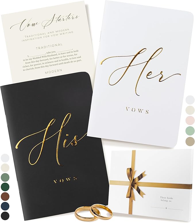ARTESORI Premium Wedding Vow Book for Her & Him, Soft Touch, Gold Foil, 28 Lined Pages, Wedding Vow Books His and Hers, Wedding Essentials, Wedding Registry Ideas, His and Hers Gifts [White & Black]