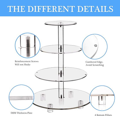 YestBuy 4 Tier Round Cupcake Stand – Premium Cupcake Holder – Acrylic Cupcake Tower Display- Cady Bar Party Décor + LED Light String – Ideal for Weddings, Birthday Parties & Events (Blue)
