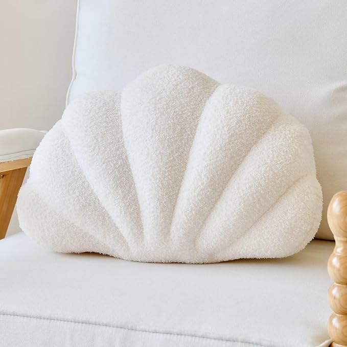 Ivory Seashell Throw Pillows, Shell Shaped Throw Pillows, 13 Inch Soft Home Decorative Pillow Plush Cushion for Bed Couch Living Room Decor Accent Throw Pillow