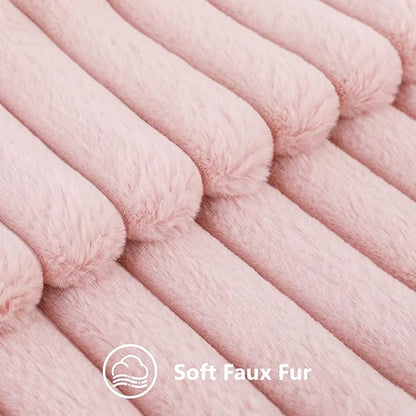 decorUhome Faux Fur Throw Pillow Covers 22x22 Set of 2, Decorative Soft Plush Striped Neutral Euro Pillow Covers with Velvet Back for Bed, Living Room Home Decor, Pink