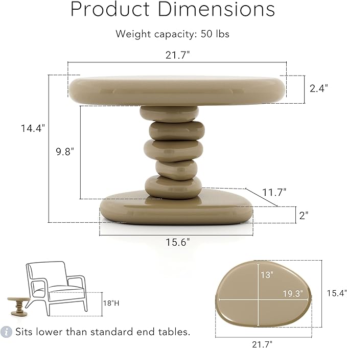 24/7 Shop at Home Kavren Modern 22-inch Oval Glossy Pedestal End Table, Stone Shape Living Room Furniture for Small Space, Light Brown