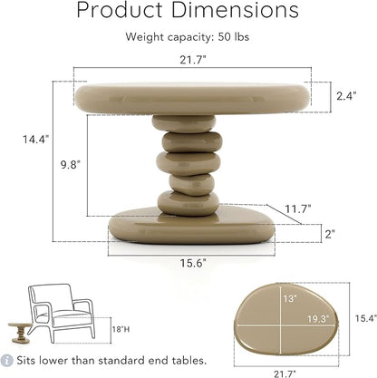 24/7 Shop at Home Kavren Modern 37-inch 3-Piece Oval Glossy Low Profile Coffee Table Set, Stone Shape Living Room Furniture for Small Space, Light Brown