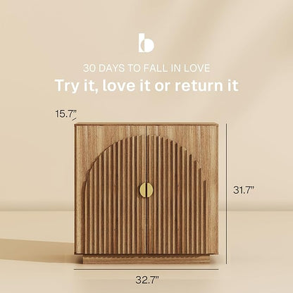 BELLEZE Modular Fluted Sideboard Buffet Cabinet with Storage, Mid-Century Modern Console Table with Symmetrical Arched Doors, Elegant Credenza for Dining Room, Kitchen, and Living Room, Caramel Brown