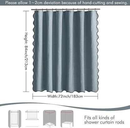 MIULEE 84" Long Scalloped Shower Curtain Linen Textured with 12 Metal Hooks Cute Extra Long Heavy Duty Washable Waterproof Cloth Shower Curtains with Black Border for Bathroom Hotel,Dusty Blue