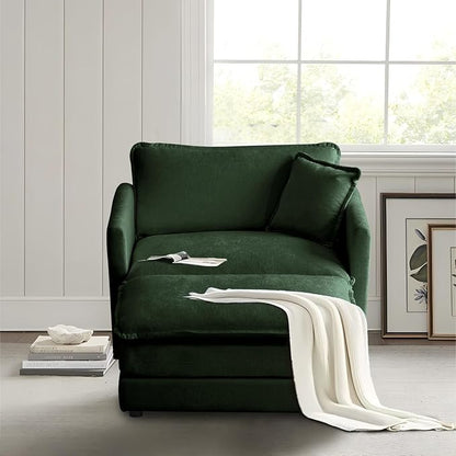 SoarFlash Chenille Sectional Sofa, Comfy Modular Single Sofa with Ottoman, Modern Recliner Deep Seat Sofa Set for Living Room,Green