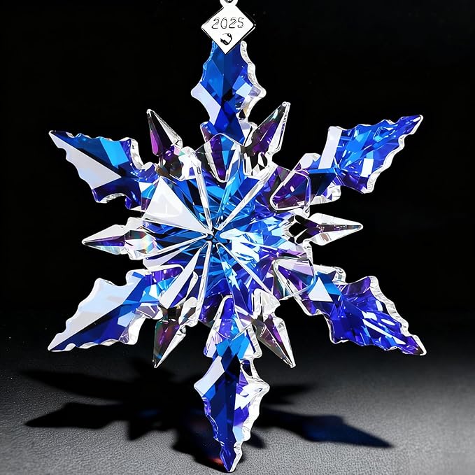 2025 Edition Crystal Snowflake Ornament Christmas Tree Ornament Home Decor Gift (2025-Multicolor)