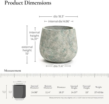 LuxenHome 18" Dia Round Cement Planter, Rustic Distressed Weathered Plant Pot with Drainage Hole and Rubber Plug, Large Outdoor Indoor Decorative Flower Pot Planters for Home Patio Garden Porch