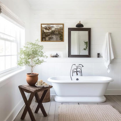 KBKBART Vintage Wall Art, Retro European Village Country Framed Canvas Art Prints Painting Farmhouse Decor, Rustic Impressionism Scenic Landscape Wall Decor for Bathroom, Bedroom Living Room, Vintage Wall Decor(9"x11")