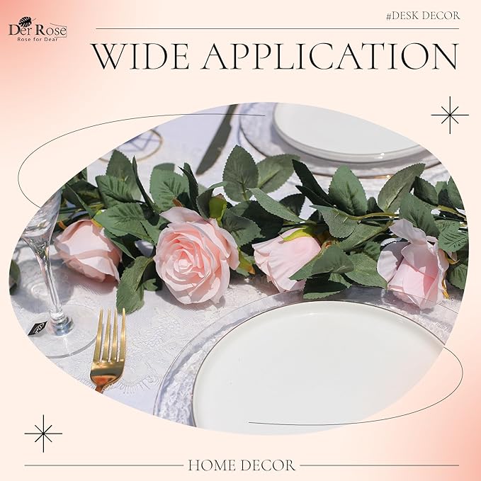 Der Rose 2 Pcs 13Ft Artificial Eucalyptus Flower Garland with Fake Silk Rose Flower Vine Rose Leaves Greenery Garland for Wedding Arch Table Wall Backdrop Party Room Decor (Pink)