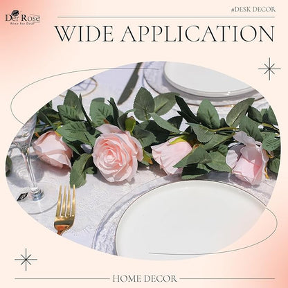 Der Rose 2 Pcs 13Ft Artificial Eucalyptus Flower Garland with Fake Silk Rose Flower Vine Rose Leaves Greenery Garland for Wedding Arch Table Wall Backdrop Party Room Decor (Pink)