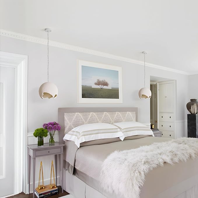 Wabi Sabi Pendant Lights,11.4in White Modern Pendant Light Resin Hanging Lamp Kitchen Island Lighting Modern Japandi Chandelier for Dining Room Bedroom Hallway Restaurant Foyer